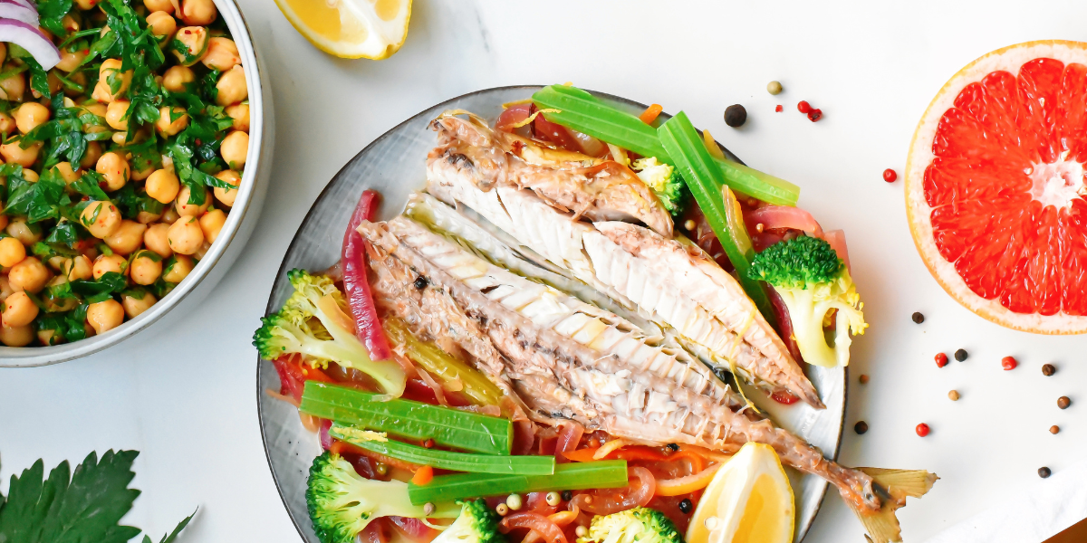 Maquereaux aux agrumes et salade de pois chiches