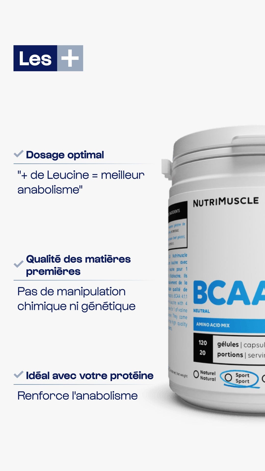 Nutrimuscle Acides aminés BCAA 4.1.1 Constructeurs en gélules