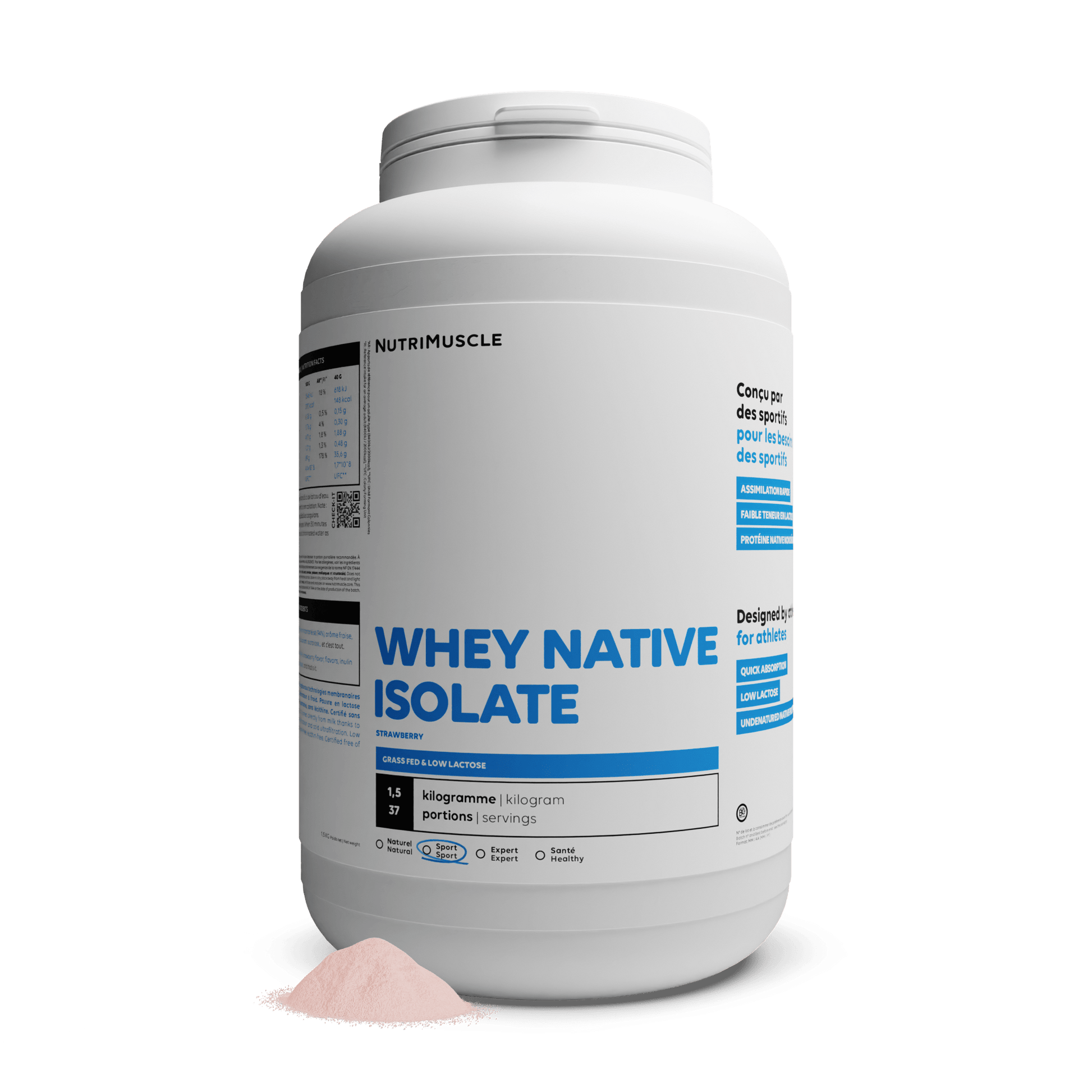 Nutrimuscle Protéines Fraise / 1.50 kg Whey Native Isolate (Low lactose)