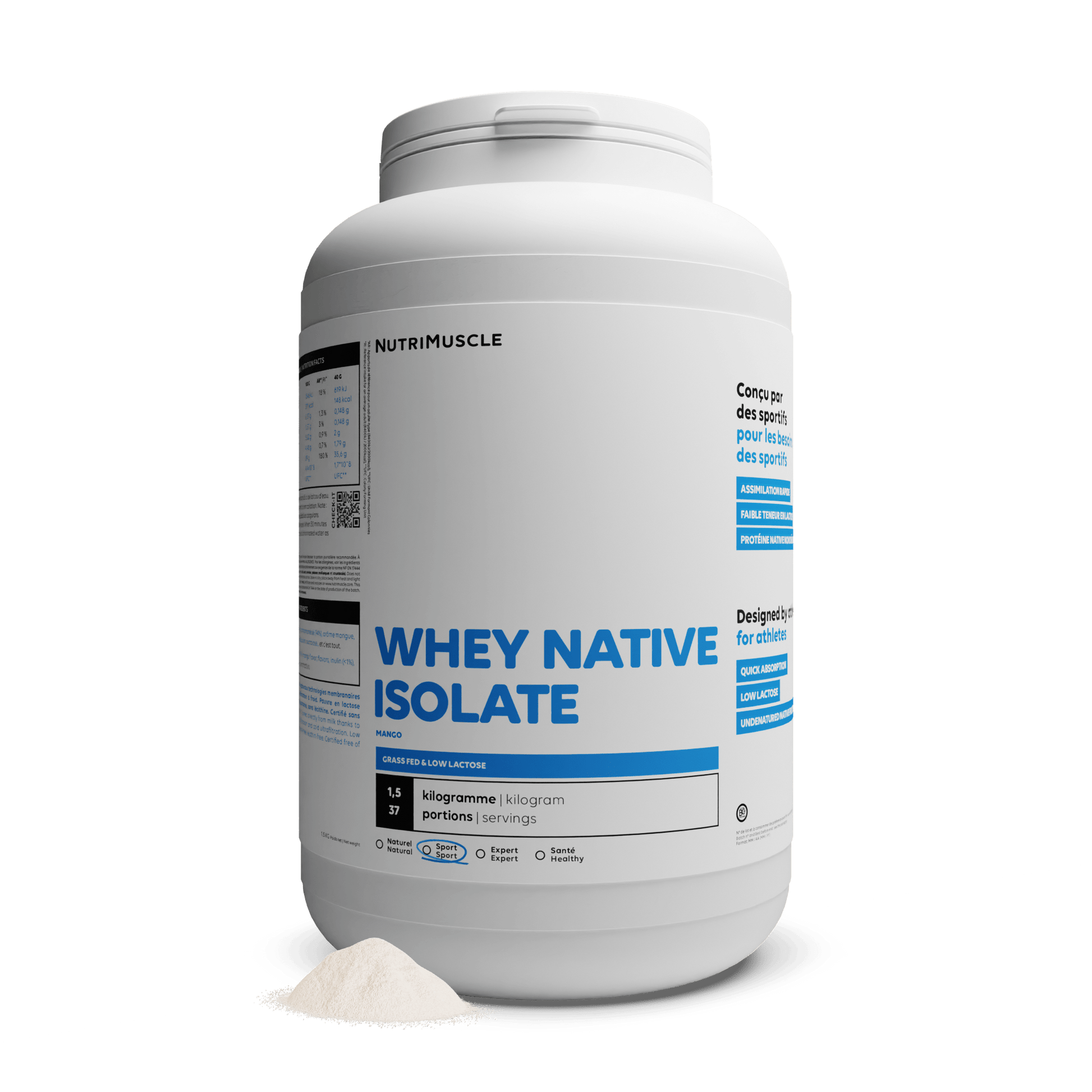 Nutrimuscle Protéines Mangue / 1.50 kg Whey Native Isolate (Low lactose)