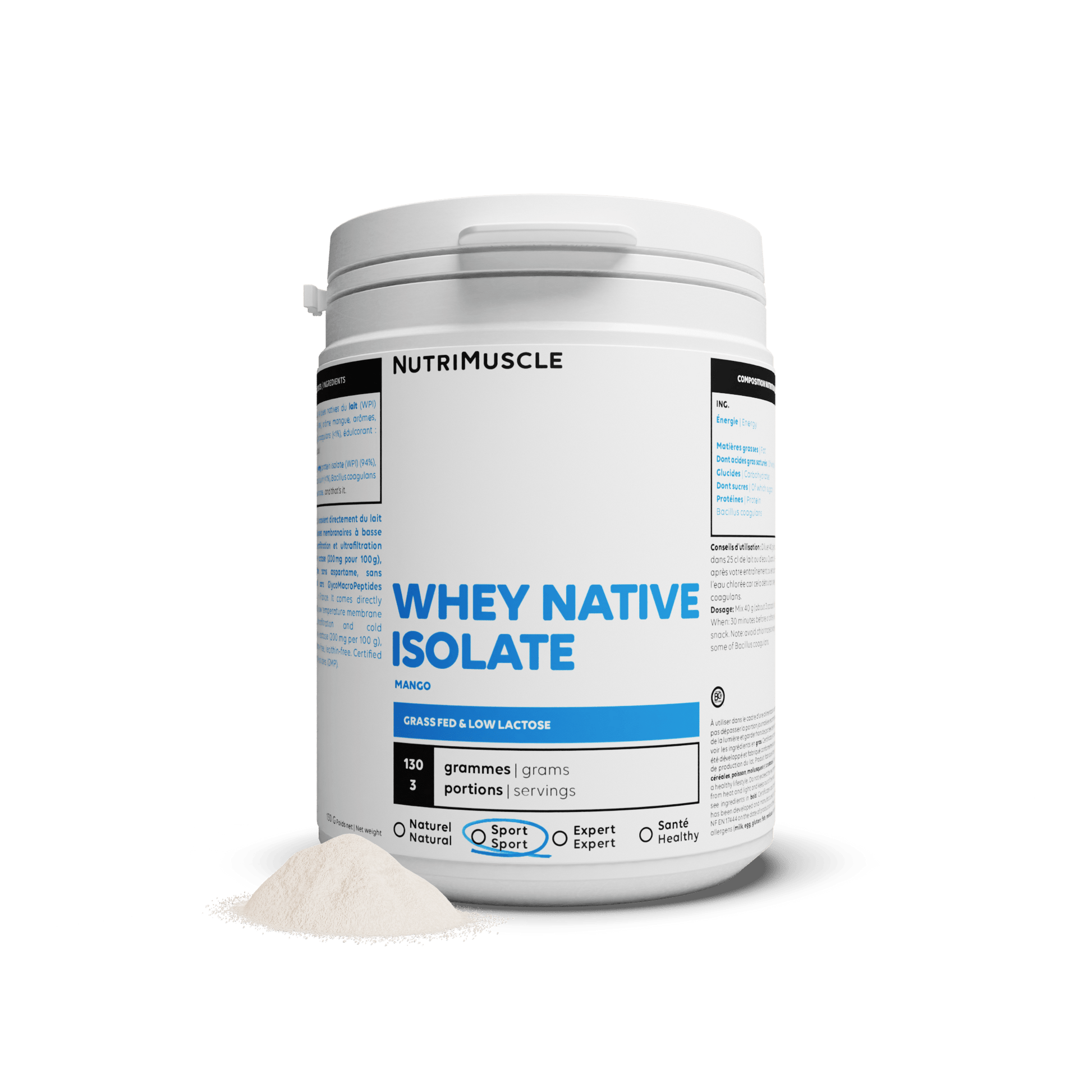Nutrimuscle Protéines Mangue / 130 g Whey Native Isolate (Low lactose)
