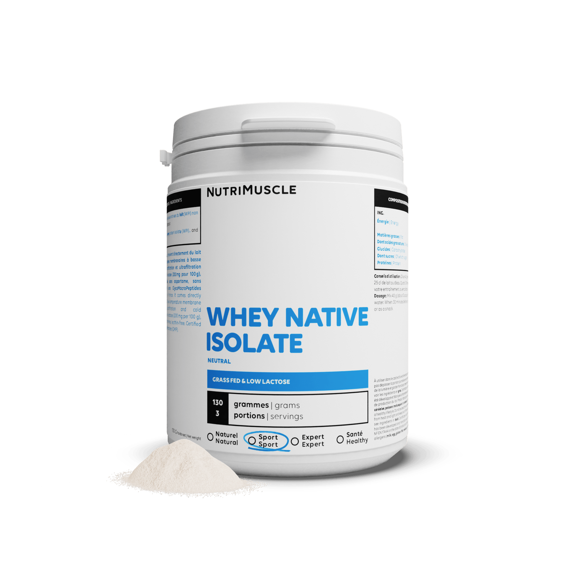 Nutrimuscle Protéines Nature / 130 g Whey Native Isolate (Low lactose)