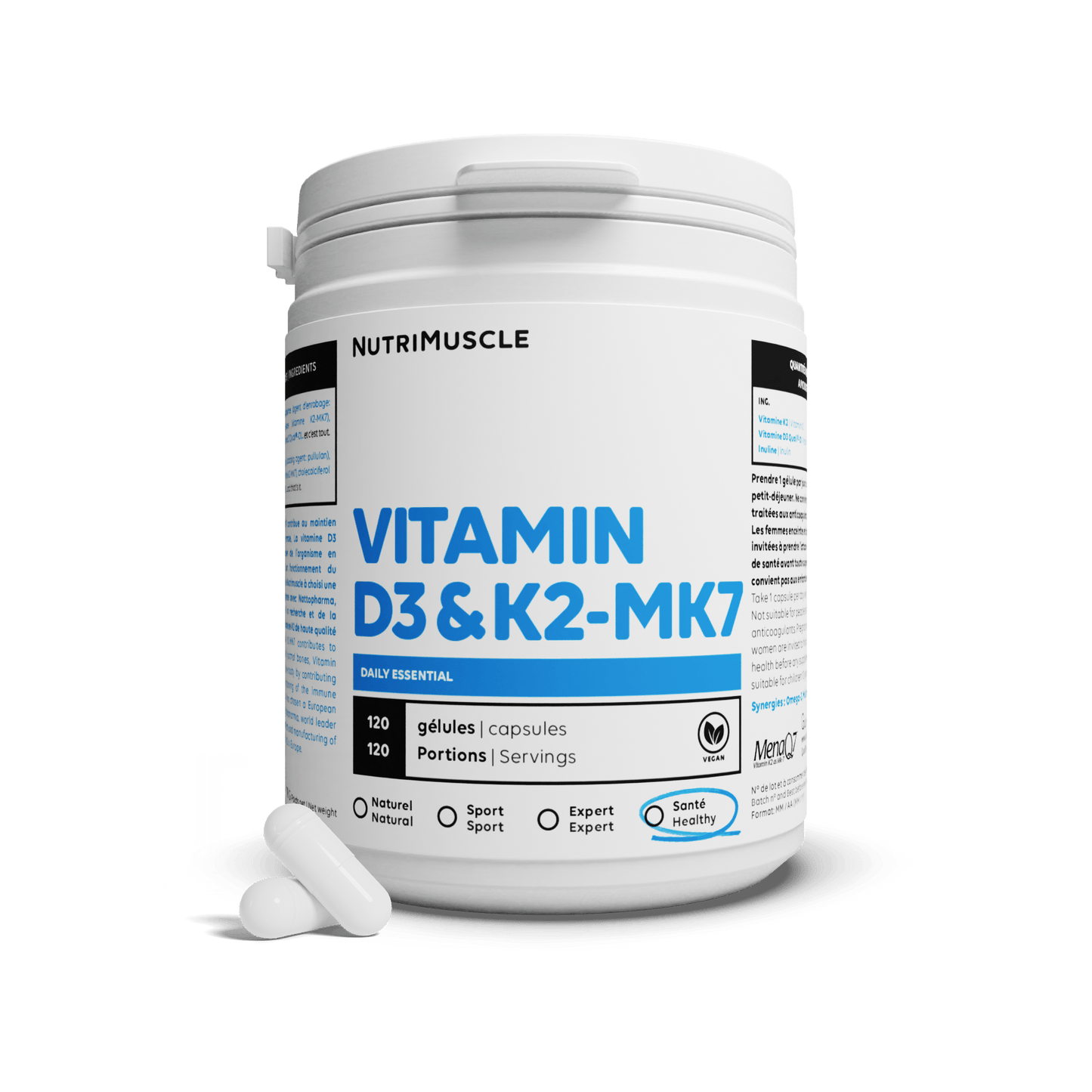 Nutrimuscle Vitamines 30 gélules Vitamines D3 + K2-MK7
